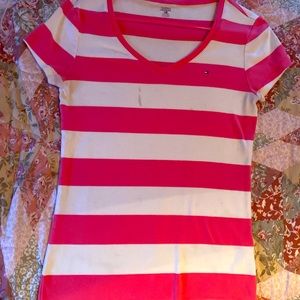 Slightly Stained Pink And White Striped T Shirt